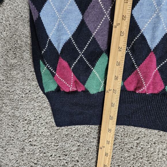 Brooks Brothers Wool Sweater Mens XL Blue Argyle 1/4 Zip Preppy Grandpacore - Picture 11 of 15